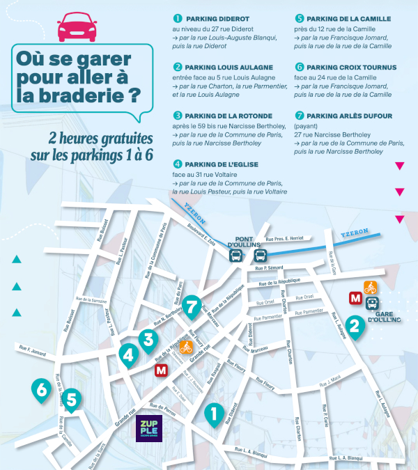 Plan des parkings autour de la braderie d’Oullins