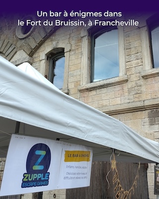 Nous avons proposé un bar à énigmes pour cet événement qui s’est déroulé dans le Fort du Bruissin, à Francheville.