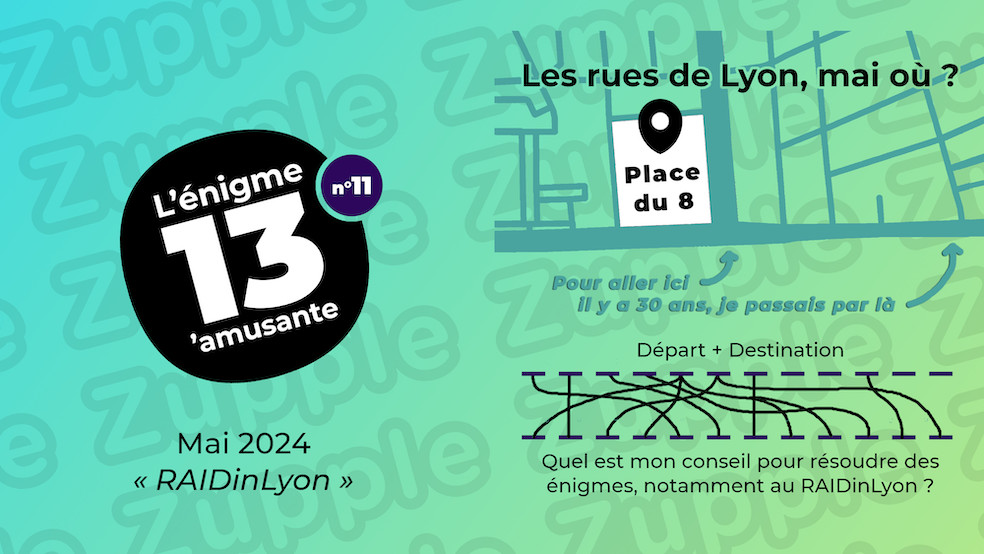 Les rues de Lyon, mai où ? Voici un plan de Lyon autour de la place du 8. Pour aller dans une rue adjacente à la place, il y a 30 ans je passais par une voie parallèle 3 rues plus loin. En réorganisant les 12 lettres du « Départ + Destination », vous obtiendrez mon conseil pour résoudre des énigmes, notamment au RAIDinLyon.