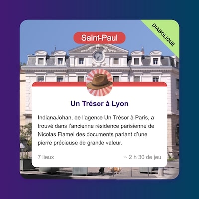 Un Trésor à Lyon : IndianaJohan, de l’agence Un Trésor à Paris, a trouvé dans l’ancienne résidence parisienne de Nicolas Flamel des documents parlant d’une pierre précieuse de grande valeur.