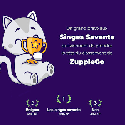 Un grand bravo aux Singes Savant qui prennent la tête du classement Zupple Go