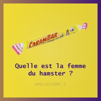 Nous allons beaucoup parler de devinettes aujourd’hui, on pense dons très fort aux blagues Carambar. En voilà une : Quelle est la famme du Hamster ? Réponse : l’amsterdam.